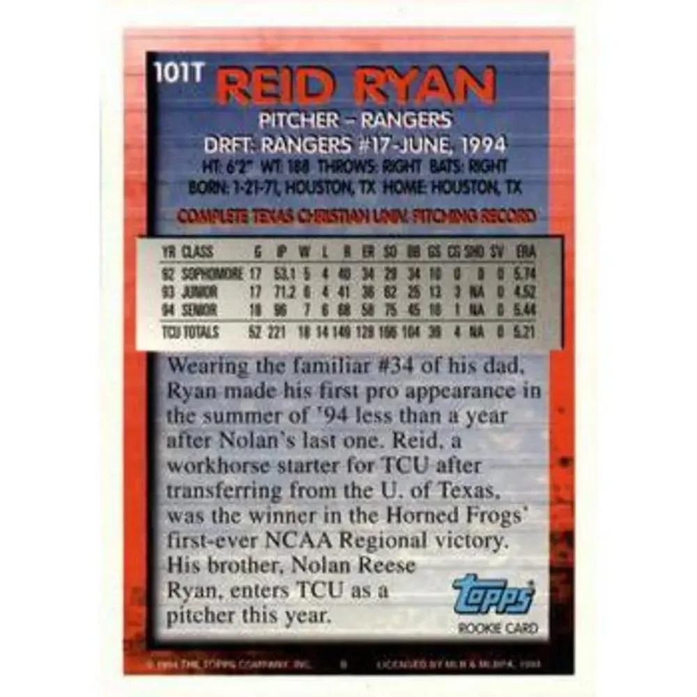 1994 Topps Traded Reid Ryan DPK, RC 101T Texas Rangers